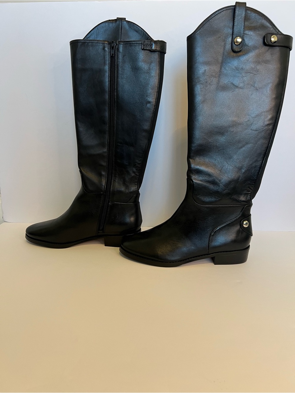 INC International Concepts- Fawne Black Leather Riding Boots- Size 7.5M